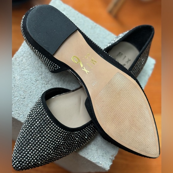 Mix No.6 “Fabiana” style black microsuede rhinestone flats, size 6 - Picture 6 of 9